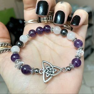 Celtic knot amethyst , white agate & hematite